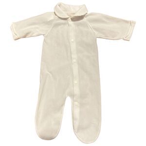 Vintage‎ White Baby Terry Newborn One Piece Footed Sleeper Buttons Polyester